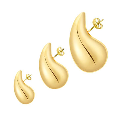 1 Pair Minimalist Water Droplet 18K Gold Plated 316L Stainless Steel Hollow Earrings