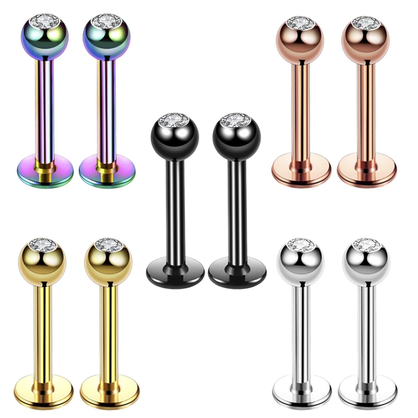 Fashion Punk Stainless Steel Zircon Lip Stud Piercing Jewelry