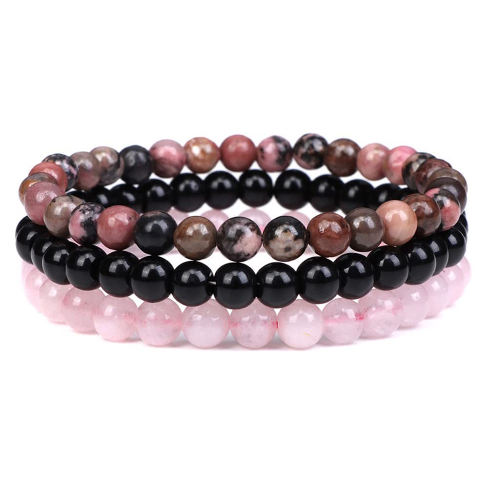 Fashion Round Natural Stone Beaded Bracelets Set of 3 for Couples Yoga Outdoor