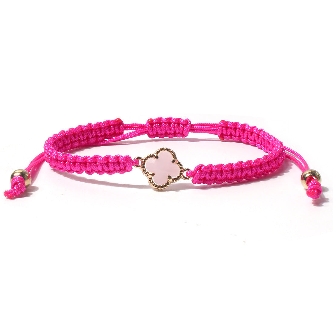 Sweet Four Leaf Clover Crystal Glass Handmade Drawstring Bracelet