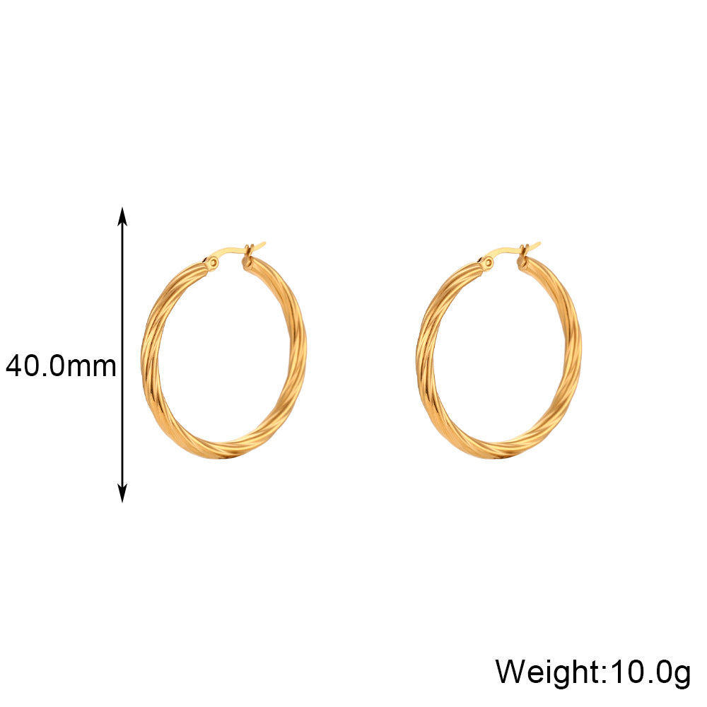 1 Pair Minimalist Twist 18K Gold Plated Stainless Steel Hoop Earrings