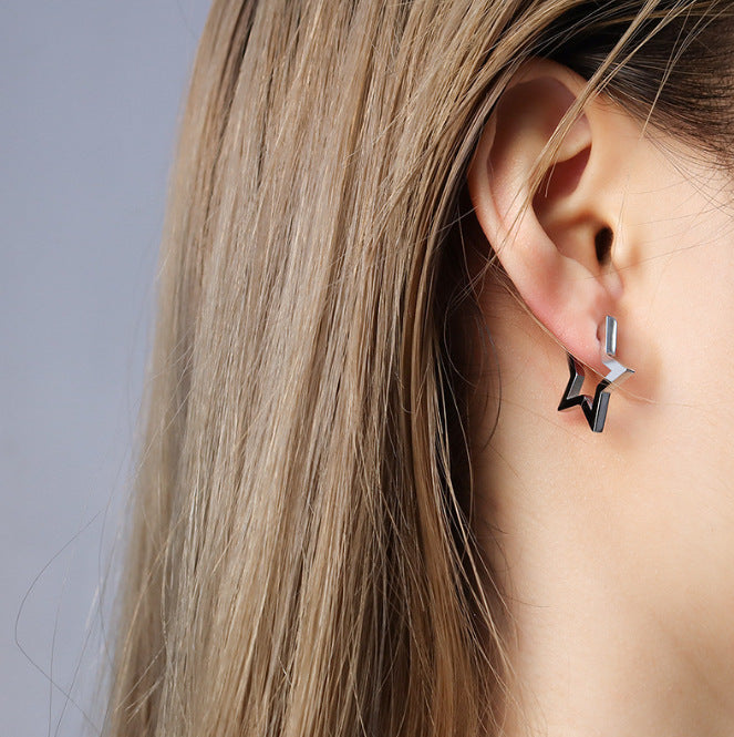 Exquisite Geometric Star Titanium Steel Hoop Earrings