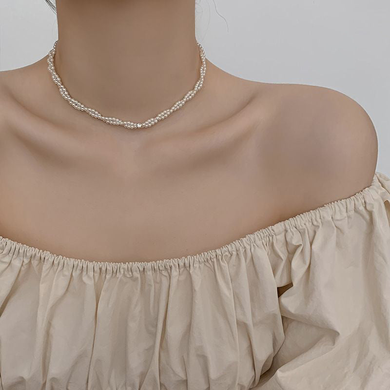 Elegant Women's Pearl Flower Choker Necklace