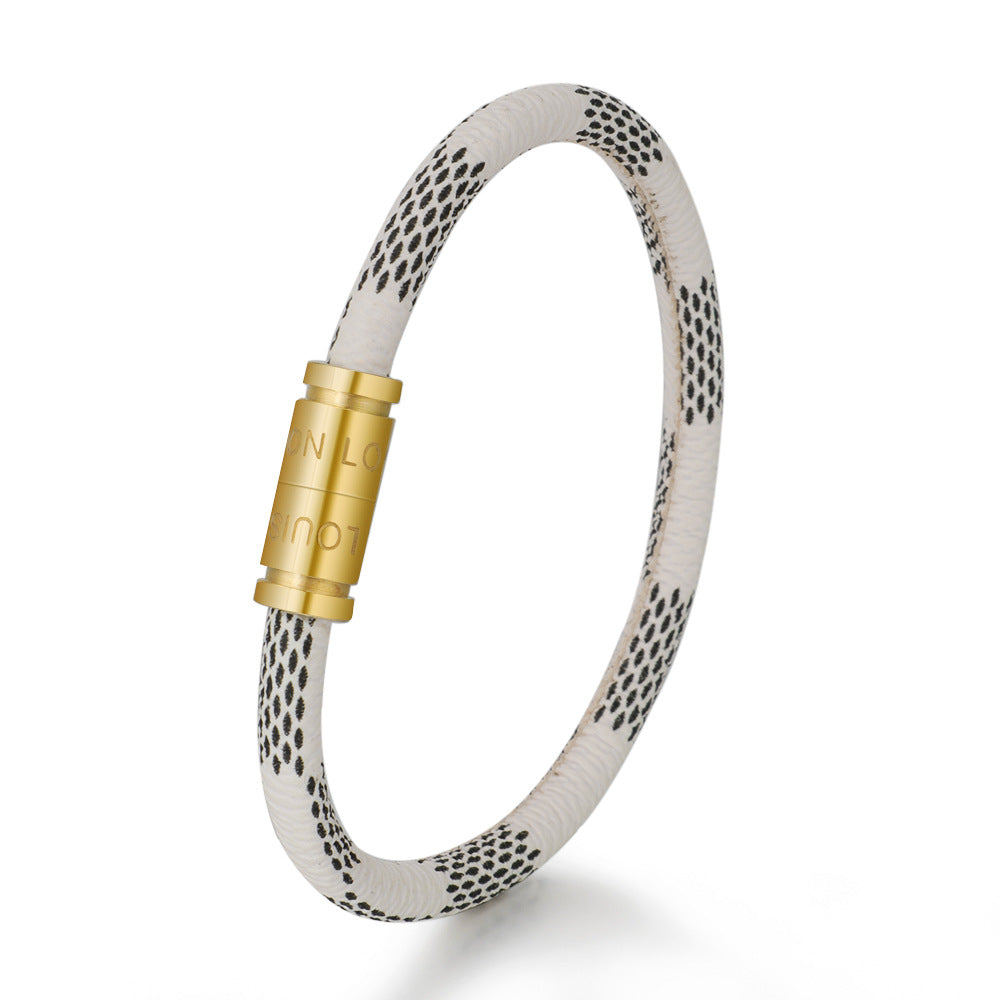 New Fashion Cowhide Striped Leather Bracelet with Stainless Steel Magnetic Clasp