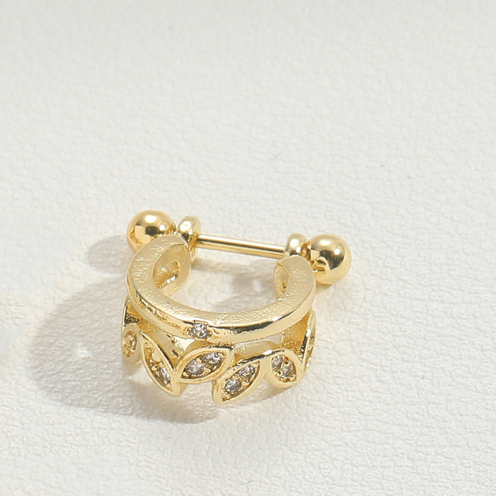 Vintage U-Shape Zircon Inlay 14K Gold Plated Nose Ring
