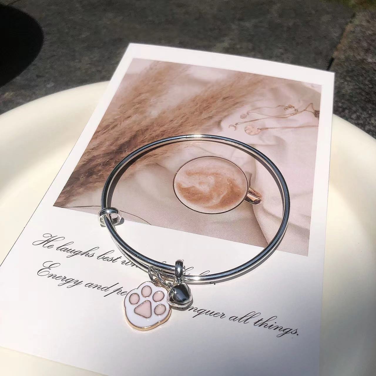 Sweet Cartoon Character Alloy Bangle Bracelet with Bell Charm