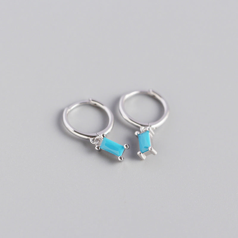 S925 Sterling Silver Minimalist Geometric Rectangular Zircon Earrings