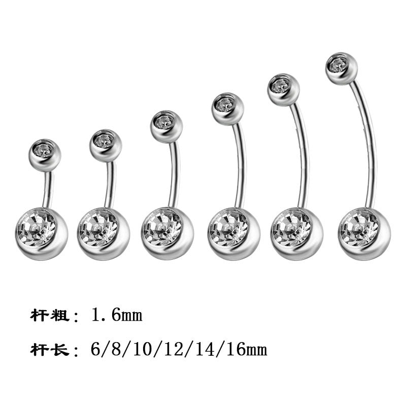Fashion Geometric Zircon Inlay Stainless Steel Belly Ring 14g Body Piercing Jewelry