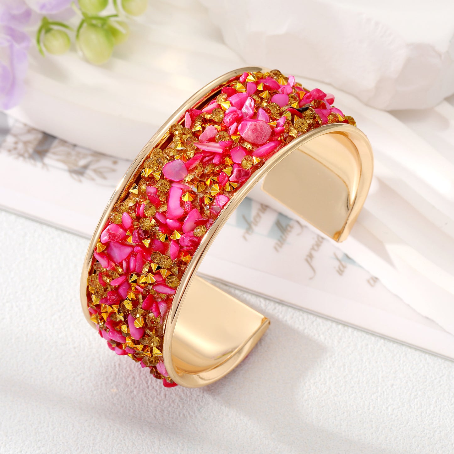 Retro Bohemian Colorful Stone Alloy Plated Bangle Bracelet