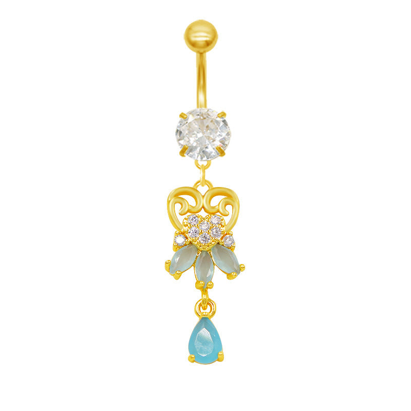 Elegant Heart Belly Ring with Zirconia and Gold Plated Stainless Steel