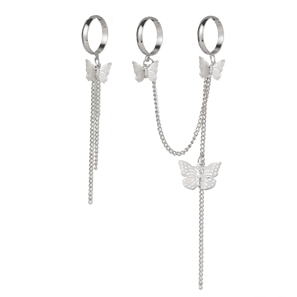 Sweet Tassel Chain Adjustable Butterfly Ring Set - Punk Style