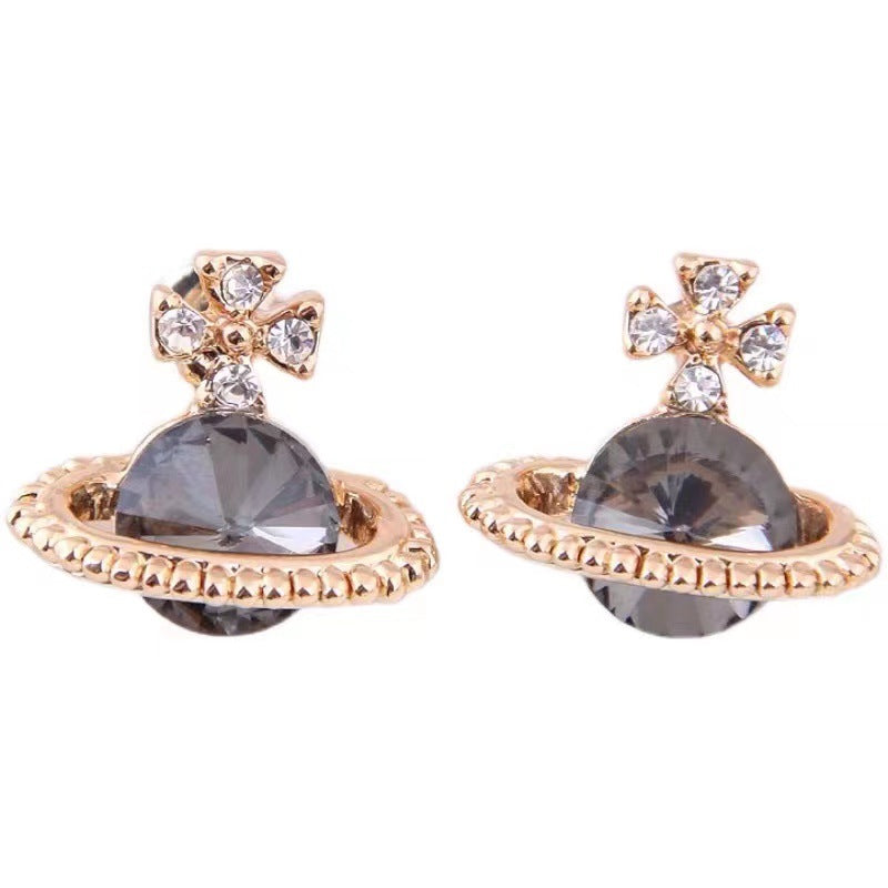 Boutique Korean Fashion Green Saturn Stud Earrings