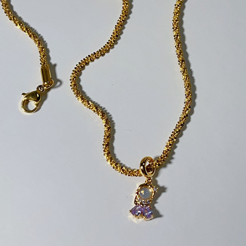 Geometric Zircon Princess Pendant Necklace with 18K Gold Plated Chain