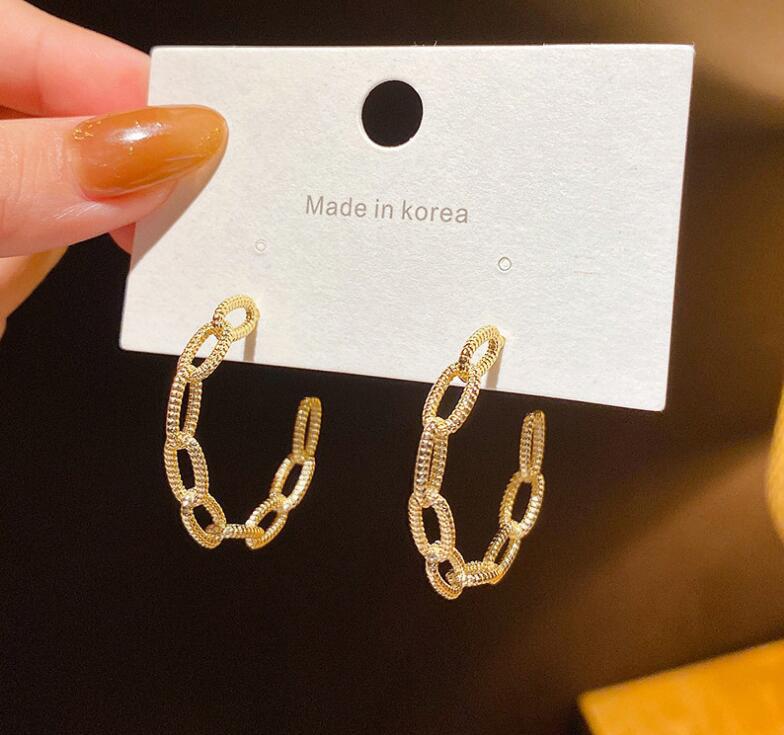 Korean Style Hollow Metal Chain Design Earrings with S925 Silver Needle