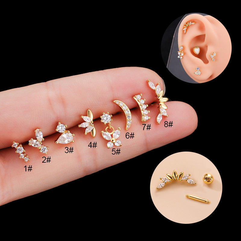 Butterfly Zircon Stainless Steel Double-Ended Ear Stud