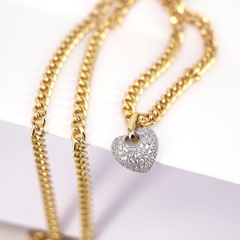 Fashion Heart Zircon Pendant Thick Chain Necklace for Women