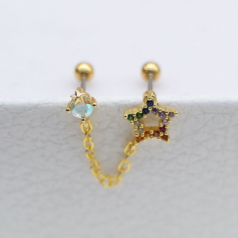Korean Zircon Star Chain Earrings in Titanium Steel