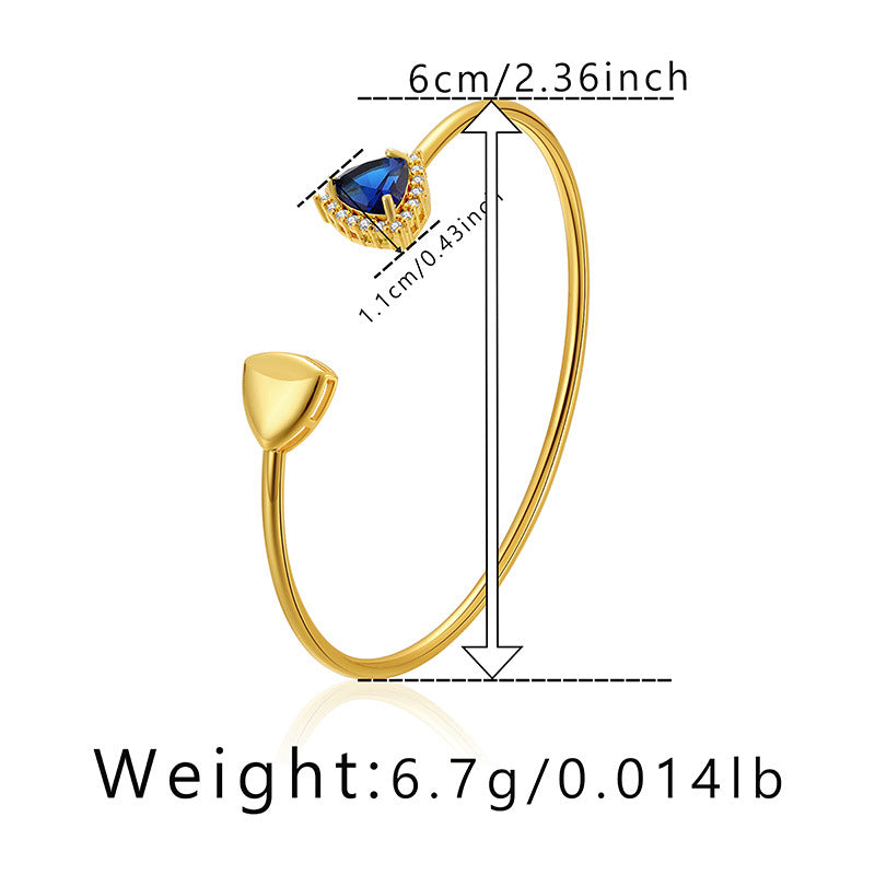 Minimalist Gold Plated Heart Design Bangle with Zirconia