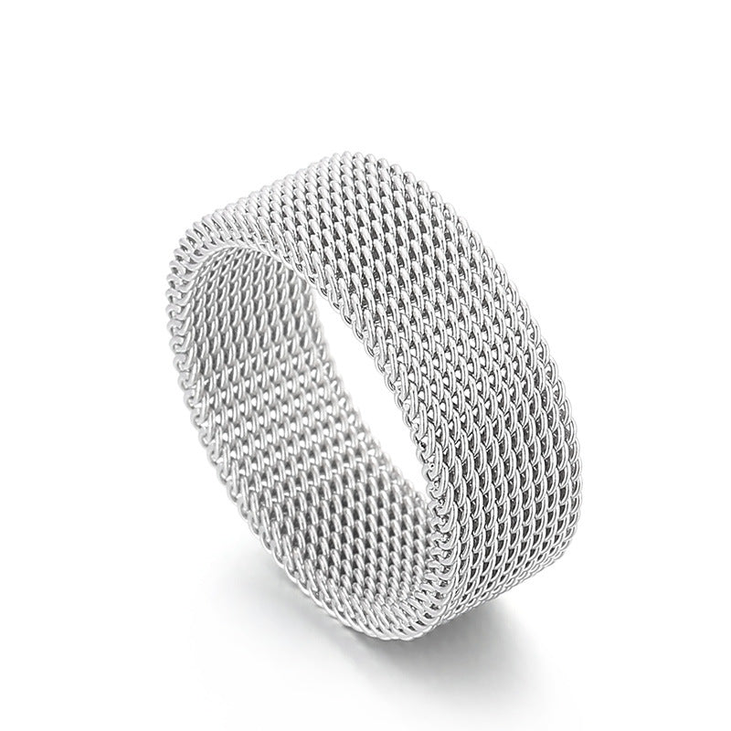 Minimalist Geometric Titanium Steel Grid Rings - Unisex Openwork Design