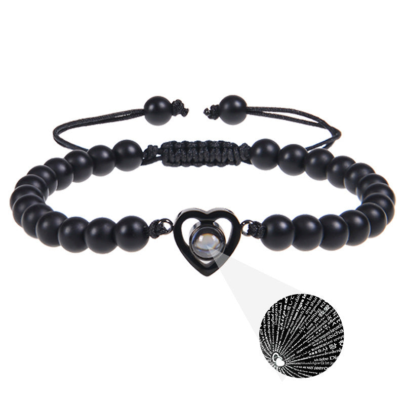 Romantic Heart Shape Natural Stone Projection Bracelets with Pink Crystal Beads