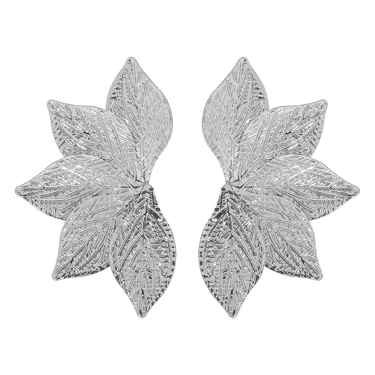 IG Style Geometric Leaf Texture Metal Stud Earrings
