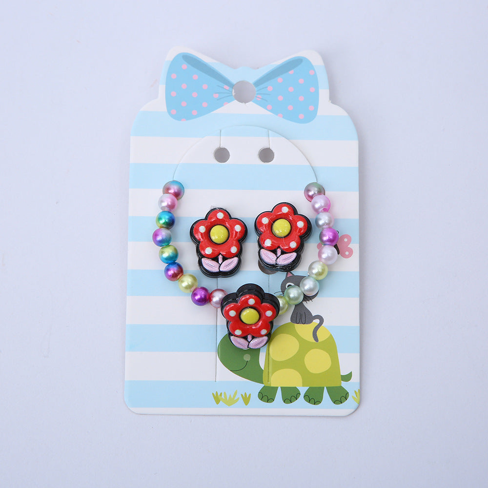 Cartoon Rainbow Butterfly Acrylic Resin Jewelry Set for Girls - Necklace, Earrings, and Bracelet