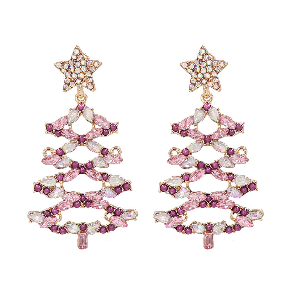Fashion Christmas Tree Star Alloy Rhinestone Drop Earrings for Women