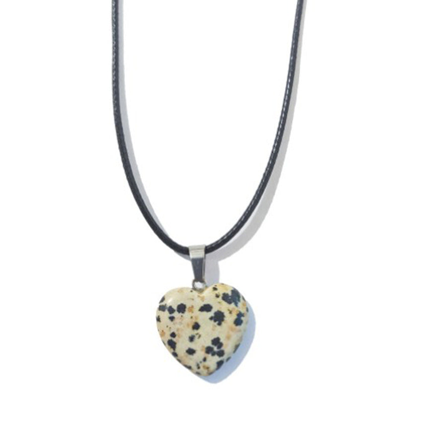 Simple Heart-Shaped Natural Stone Carved Pendant Necklace