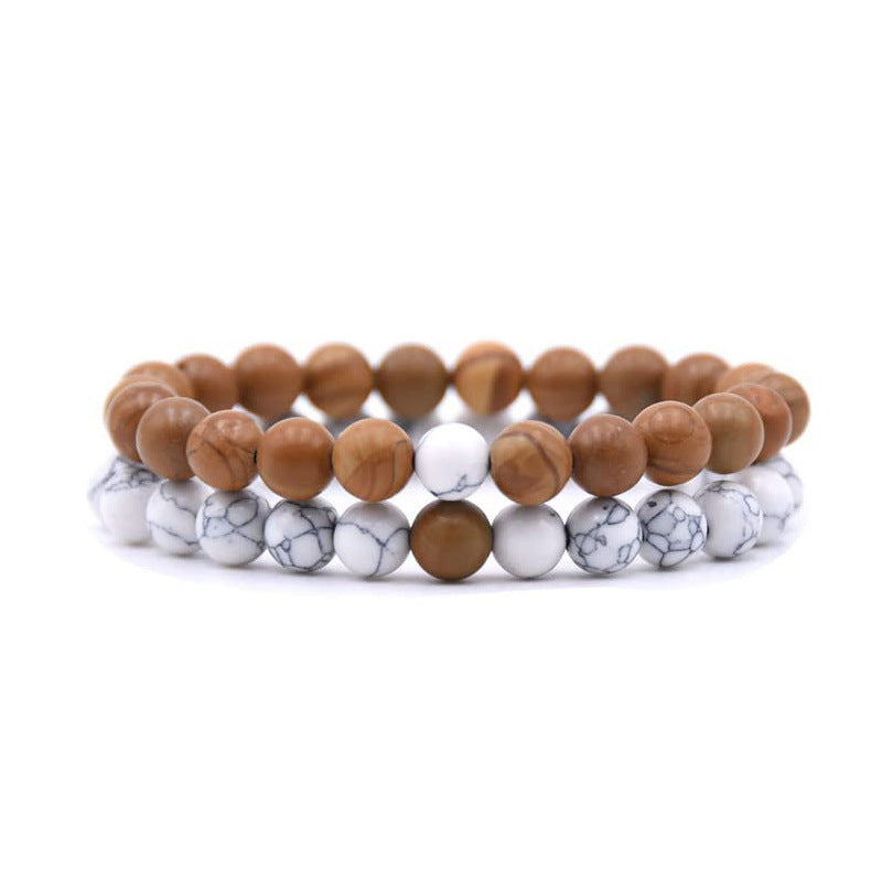Unisex Natural Stone Lava Tiger Eye White Agate Beaded Bracelet Set