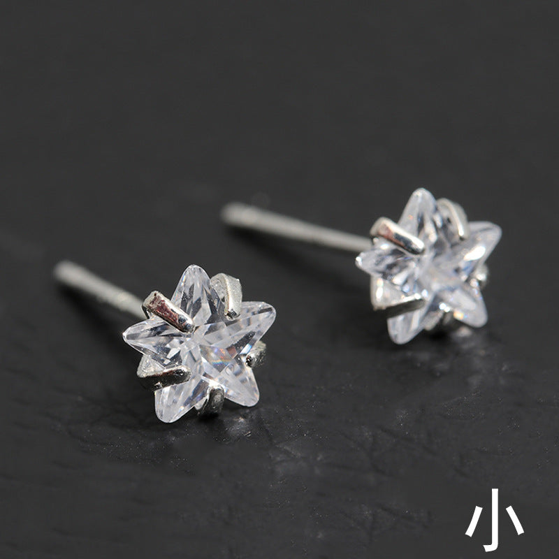 Simple Geometric 925 Sterling Silver Zircon Stud Earrings Set