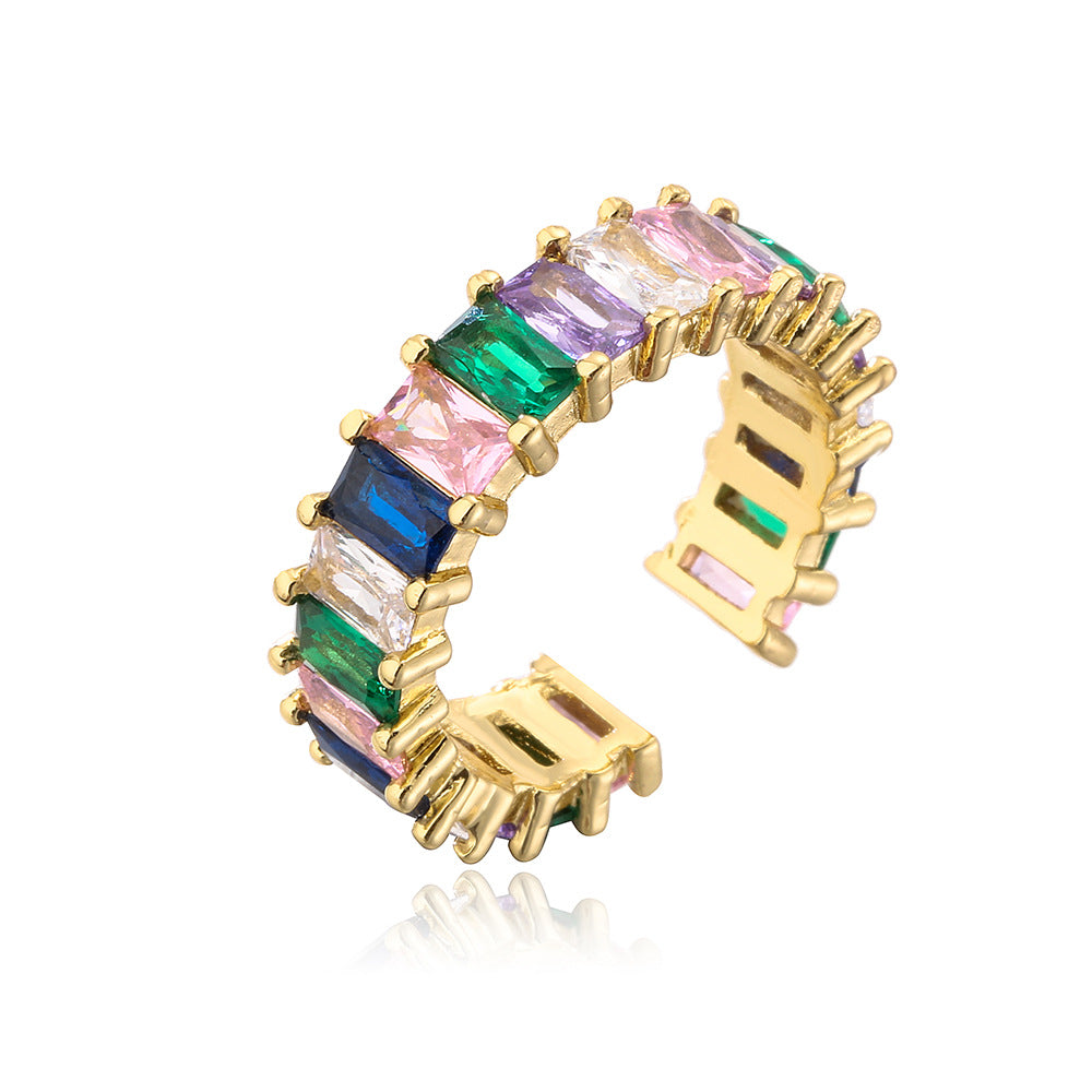 Fashion Geometric Rainbow Ring with Multicolor Zircon Stones