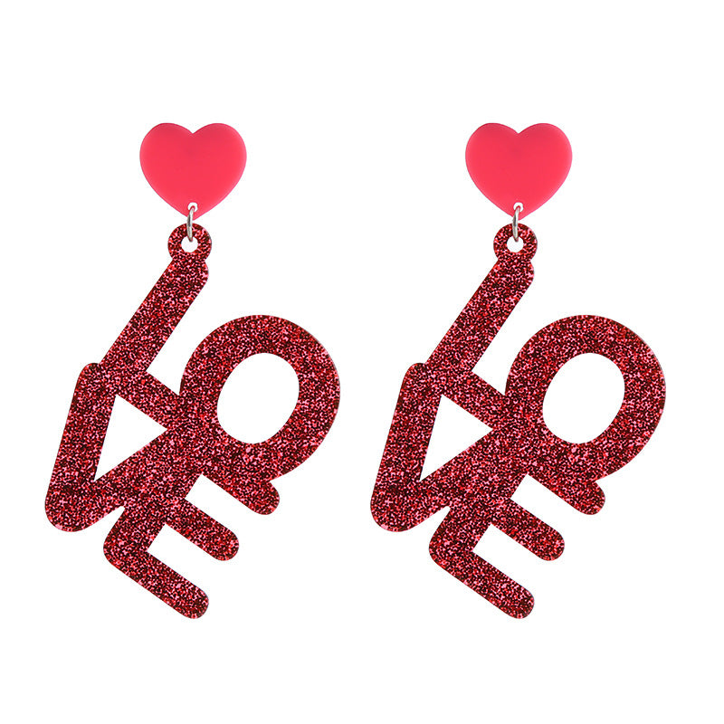 Fashion Heart Shape Acrylic Red Valentine's Drop Earrings for Women