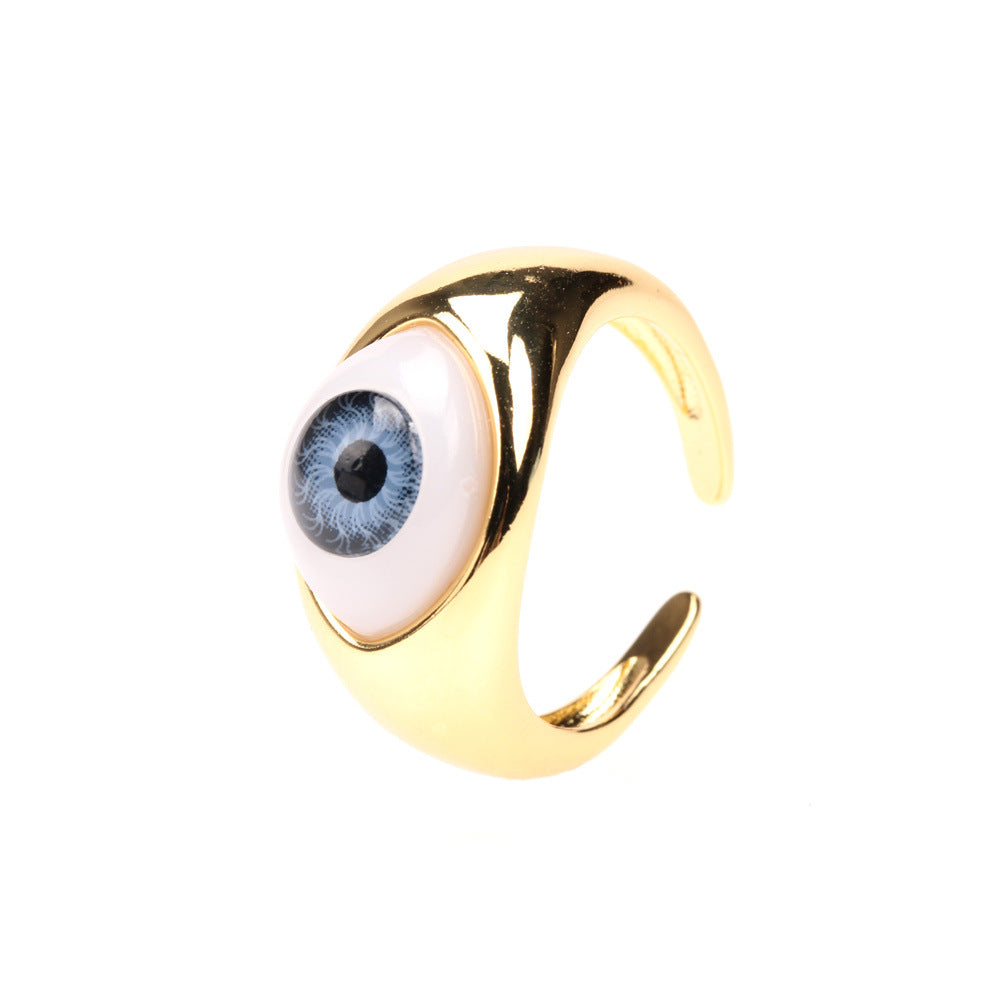 Fashion Devil's Eye Resin Adjustable Copper Ring