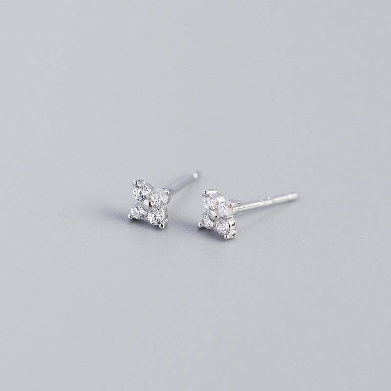 S925 Sterling Silver Colorful Four-Leaf Flower Stud Earrings for Women
