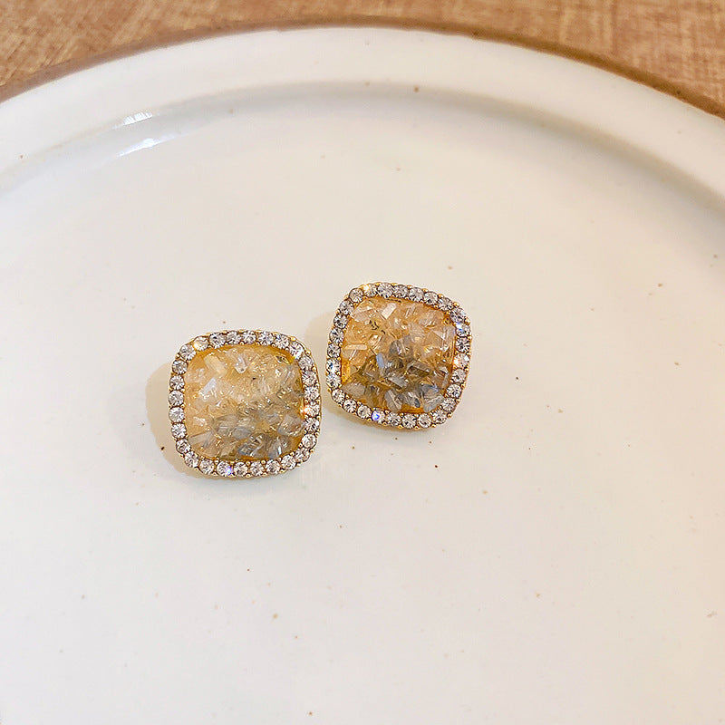 Korean Geometric Diamond Pearl Stud Earrings 925 Silver Needle