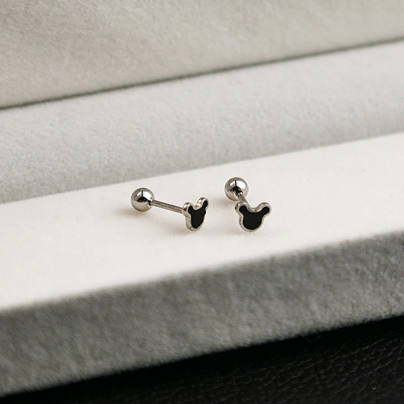 1 Pair Geometric Black Flower Stainless Steel Enamel Cross Heart Stud Earrings