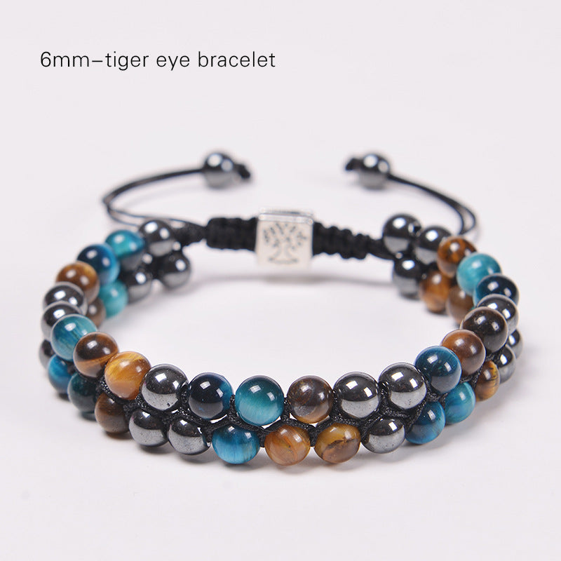 Fashion Natural Agate and Tiger Eye Beaded Adjustable Unisex Bracelet