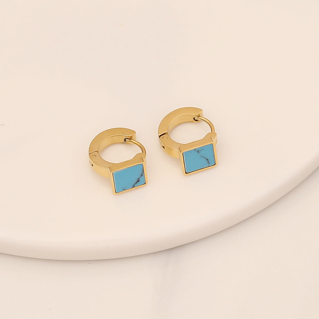 Pentagram Heart Butterfly Stainless Steel Turquoise Stud Earrings