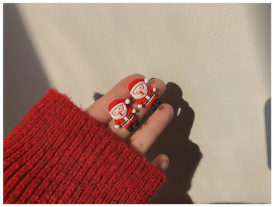 Cute Christmas Tree Santa Claus Elk Resin Ear Clips and Studs for Women