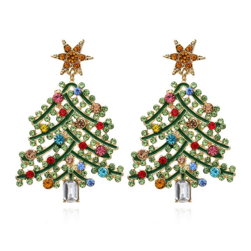 Fashion Christmas Tree Star Rhinestone Pearl Drop Earrings for Women