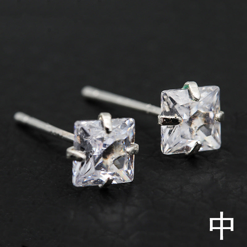 Simple Geometric 925 Sterling Silver Zircon Stud Earrings Set
