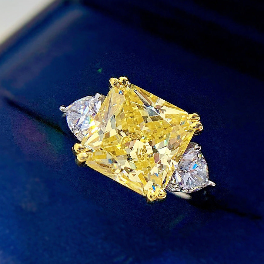 Elegant Square Sterling Silver 5 Carat Cushion Cut Yellow Pink Simulated Diamond Ring