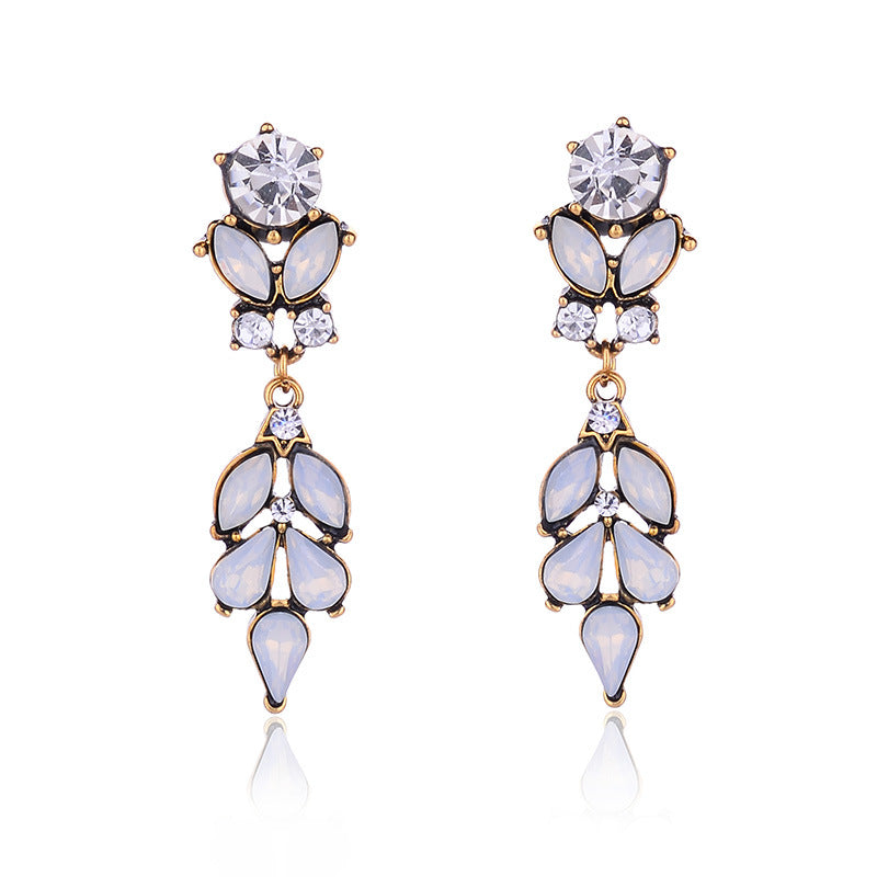 Retro Crystal Inlay Leaf Drop Earrings for Women