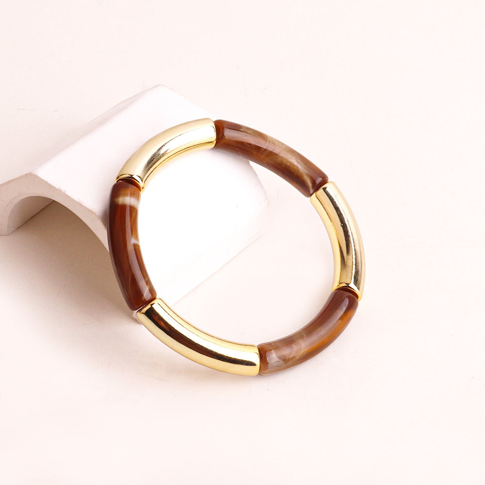 Acrylic Round Tube Elastic Bangle Bracelet for Women