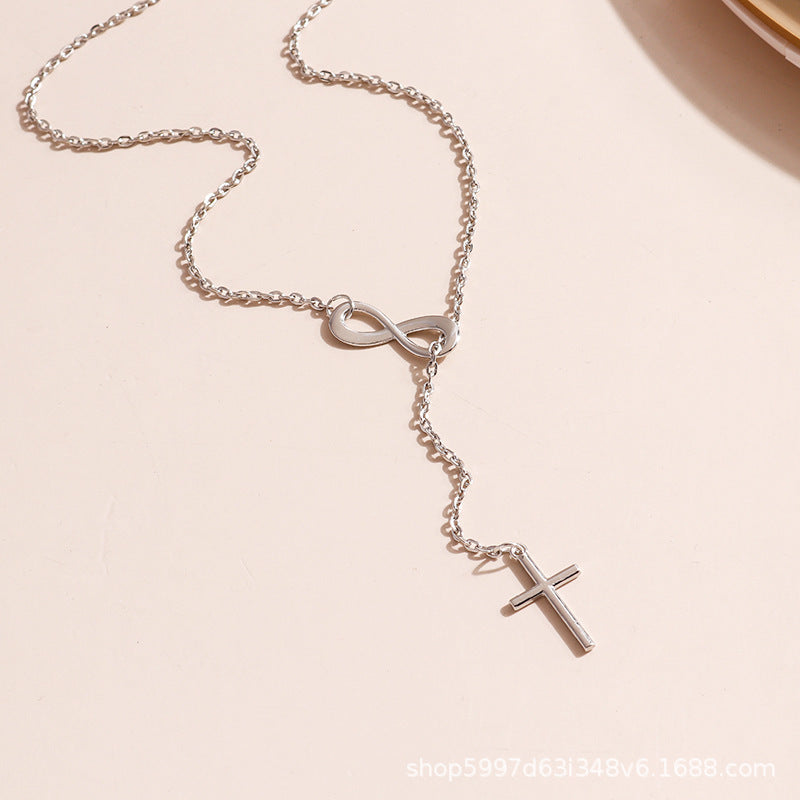 Fashion Alloy Cross & Number 8 Pendant Necklace