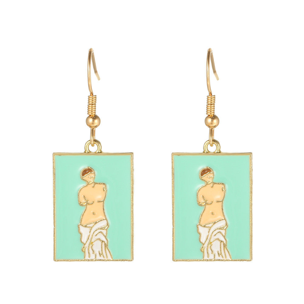 Cartoon Mona Lisa & Van Gogh Character Portrait Enamel Alloy Earrings