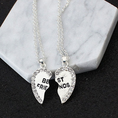 Heart Pendant Friendship Necklaces with Rhinestone Inlay