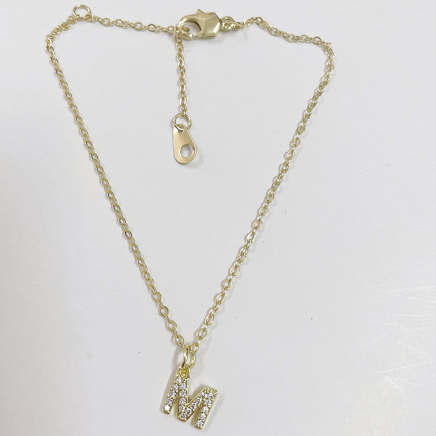 Elegant Initial Zircon Inlay 14k Gold Plated Copper Bracelets for Women