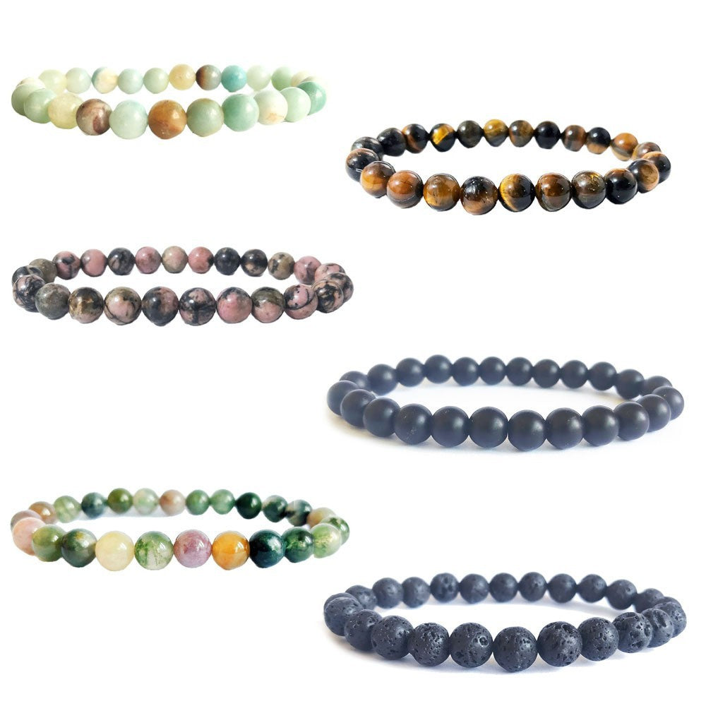 Geometric Natural Stone Agate and Tiger Eye Beaded Unisex Bracelet Set