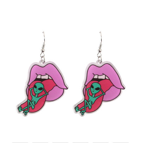 Acrylic Alien UFO Print Women's Drop Earrings